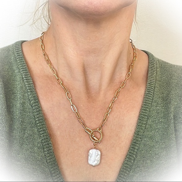 💕Stunning Marcel Louis Vintage Link Necklace with lush Pearlescent Pendant💕 - Picture 4 of 11